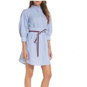 1901 Blue Striped Short Shirt Dress Collared Size 4